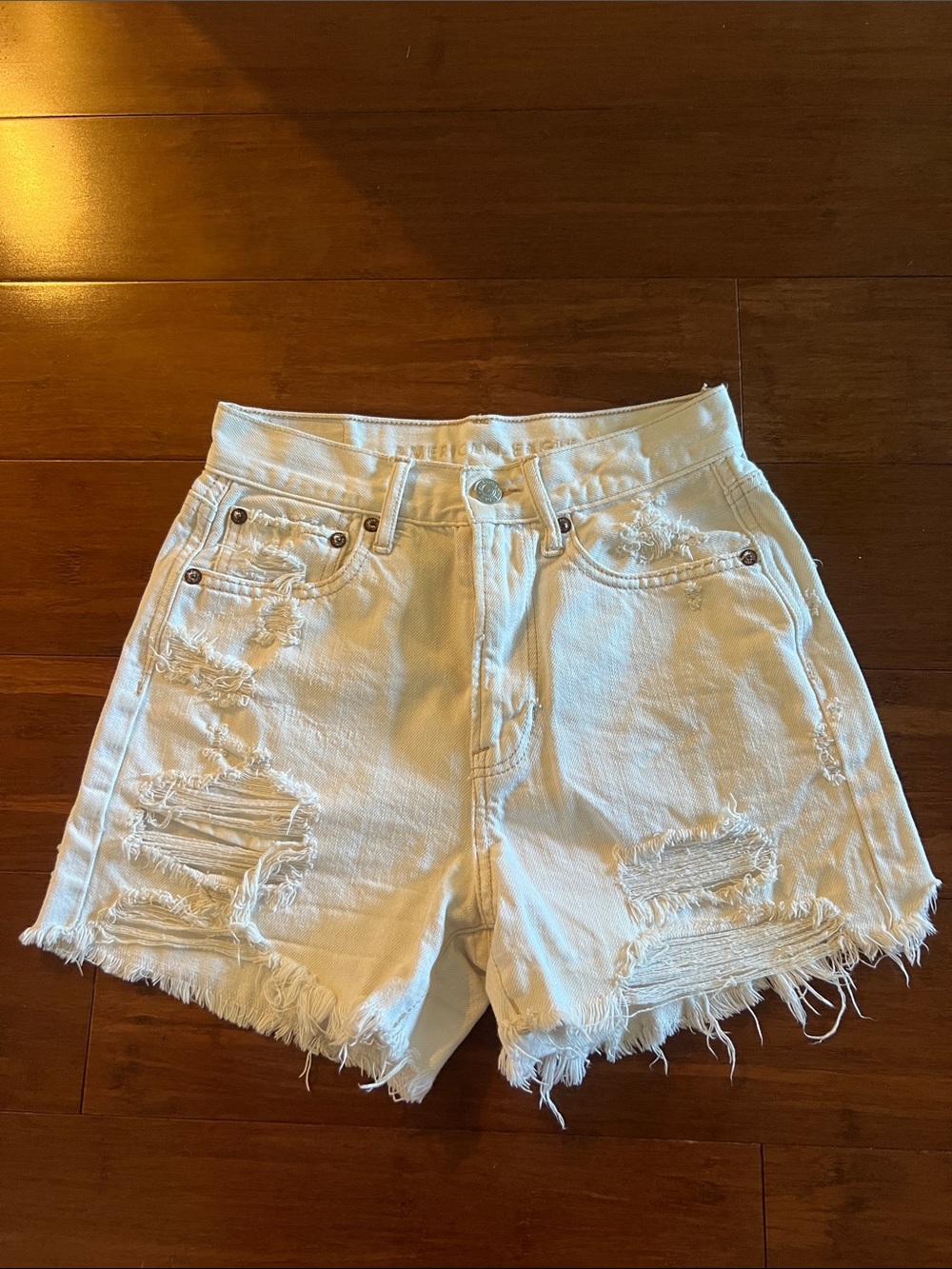 American Eagle Outfitters White Distressed Denim Shorts